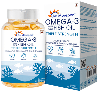 Dr. Morepen Omega 3 Triple Strength 1250mg Deep Sea Fish Oil with DHA & EPA 900mg Softgel